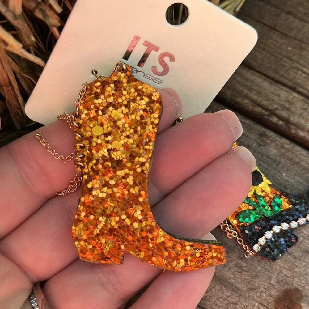 Glitter Sunflower Black Boot Earrings - Picture 11 of 11